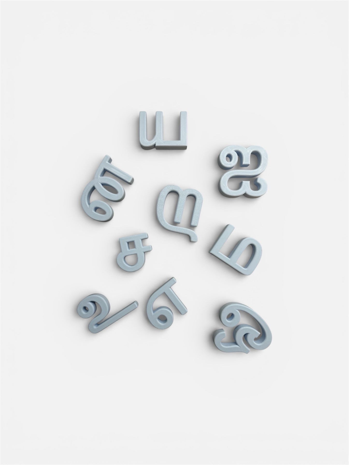 3D-gedruckte Tamil-Buchstaben